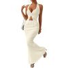 imageTrendy Queen Womens 2 Piece Sets Twist Front Halter Cami Tops and Bodycon Maxi Skirt Summer Going Out Vacation OutfitsApricot