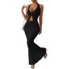 imageTrendy Queen Womens 2 Piece Sets Twist Front Halter Cami Tops and Bodycon Maxi Skirt Summer Going Out Vacation OutfitsBlack