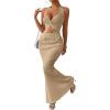 imageTrendy Queen Womens 2 Piece Sets Twist Front Halter Cami Tops and Bodycon Maxi Skirt Summer Going Out Vacation OutfitsKhaki