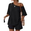 imageTrendy Queen Womens 2 Piece Summer Shorts Set Lounge Matching Two Piece Oversized Beach Vacation Outfits 2026 SweatsuitsBlack