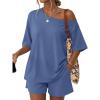 imageTrendy Queen Womens 2 Piece Summer Shorts Set Lounge Matching Two Piece Oversized Beach Vacation Outfits 2026 SweatsuitsBlue