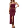imageTrendy Queen Womens Ruched Halter Crop Top and Bodycon Long Skirt 2 Piece Set for Going Out Summer Vacation Outfit 2026Burgundy