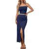 imageTrendy Queen Womens Ruched Halter Crop Top and Bodycon Long Skirt 2 Piece Set for Going Out Summer Vacation Outfit 2026Navy