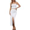 imageTrendy Queen Womens Ruched Halter Crop Top and Bodycon Long Skirt 2 Piece Set for Going Out Summer Vacation Outfit 2026White