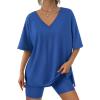 imageTrendy Queen Womens Two Piece Lounge Sets Spring Outfits 2026 Summer Fashion Vacation Tops Shorts Matching TracksuitsBlue