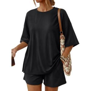 imageTrendy Queen 2 Piece Summer Set Oversized Top amp Loose Fit Shorts with PocketsBlack