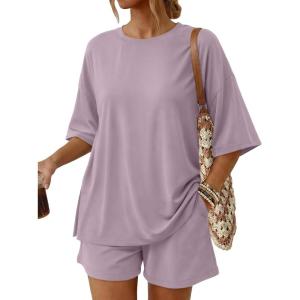 imageTrendy Queen 2 Piece Summer Set Oversized Top amp Loose Fit Shorts with PocketsLilac