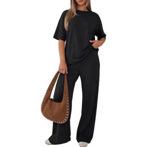 imageTrendy Queen Women 2 Piece Matching Summer Lounge Sets Clothing 2026 Short Sleeve Shirts amp Pants Travel OutfitBlack