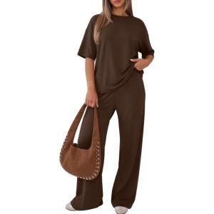 imageTrendy Queen Women 2 Piece Matching Summer Lounge Sets Clothing 2026 Short Sleeve Shirts amp Pants Travel OutfitCocoa