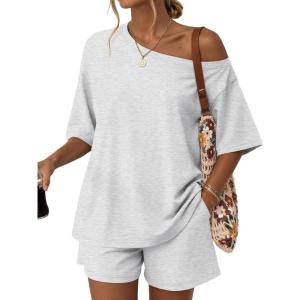 imageTrendy Queen Womens 2 Piece Summer Shorts Set Lounge Matching Two Piece Oversized Beach Vacation Outfits 2026 SweatsuitsGrey