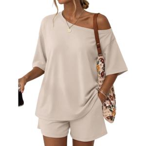 imageTrendy Queen Womens 2 Piece Summer Shorts Set Lounge Matching Two Piece Oversized Beach Vacation Outfits 2026 SweatsuitsKhaki