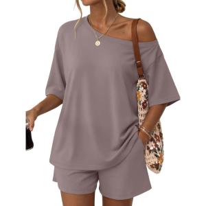 imageTrendy Queen Womens 2 Piece Summer Shorts Set Lounge Matching Two Piece Oversized Beach Vacation Outfits 2026 SweatsuitsRose Taupe