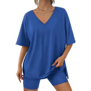 imageTrendy Queen Womens Two Piece Lounge Sets Spring Outfits 2026 Summer Fashion Vacation Tops Shorts Matching TracksuitsBlue