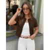 imageTrendy Queen Cropped Short Sleeve Cardigan Sweaters for Women Summer Lightweight Spring Outfits Y2k Fashion Clothes 2026Chocolate Brown