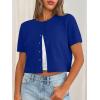 imageTrendy Queen Cropped Short Sleeve Cardigan Sweaters for Women Summer Lightweight Spring Outfits Y2k Fashion Clothes 2026Royal Blue
