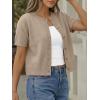 imageTrendy Queen Short Sleeve Cardigan Sweaters for Women Cropped Tops Summer 2026 Spring Outfits Cute Casual Y2k Fashion ClothesKhaki