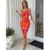 imageTrendy Queen Women Tie Dye Backless Split Hem Summer Beach Midi Mesh DressesOrange Red Floral