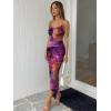 imageTrendy Queen Women Tie Dye Backless Split Hem Summer Beach Midi Mesh DressesPurple Tie Dye