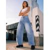imageTrendy Queen Womens Barrel Jeans  Wide Leg amp High Waisted Denim Pants with Curved Hem and Slant PocketsIceland Blue