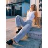 imageTrendy Queen Womens Barrel Jeans  Wide Leg amp High Waisted Denim Pants with Curved Hem and Slant PocketsIceland Blue