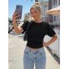 imageTrendy Queen Womens Crewneck Short Sleeve Cinched Waist Ruched Tops Casual Slim Fitted Basic Shirts Workout Summer ClothesBlack