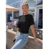 imageTrendy Queen Womens Crewneck Short Sleeve Cinched Waist Ruched Tops Casual Slim Fitted Basic Shirts Workout Summer ClothesBlack
