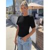 imageTrendy Queen Womens Crewneck Short Sleeve Cinched Waist Ruched Tops Casual Slim Fitted Basic Shirts Workout Summer ClothesBlack