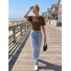imageTrendy Queen Womens Crewneck Short Sleeve Cinched Waist Ruched Tops Casual Slim Fitted Basic Shirts Workout Summer ClothesChocolate