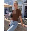 imageTrendy Queen Womens Crewneck Short Sleeve Cinched Waist Ruched Tops Casual Slim Fitted Basic Shirts Workout Summer ClothesChocolate