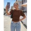 imageTrendy Queen Womens Crewneck Short Sleeve Cinched Waist Ruched Tops Casual Slim Fitted Basic Shirts Workout Summer ClothesChocolate