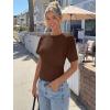 imageTrendy Queen Womens Crewneck Short Sleeve Cinched Waist Ruched Tops Casual Slim Fitted Basic Shirts Workout Summer ClothesChocolate