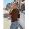 imageTrendy Queen Womens Crewneck Short Sleeve Cinched Waist Ruched Tops Casual Slim Fitted Basic Shirts Workout Summer ClothesChocolate