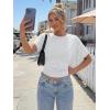 imageTrendy Queen Womens Crewneck Short Sleeve Cinched Waist Ruched Tops Casual Slim Fitted Basic Shirts Workout Summer ClothesGrey