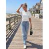 imageTrendy Queen Womens Crewneck Short Sleeve Cinched Waist Ruched Tops Casual Slim Fitted Basic Shirts Workout Summer ClothesGrey