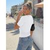 imageTrendy Queen Womens Crewneck Short Sleeve Cinched Waist Ruched Tops Casual Slim Fitted Basic Shirts Workout Summer ClothesWhite