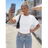 imageTrendy Queen Womens Crewneck Short Sleeve Cinched Waist Ruched Tops Casual Slim Fitted Basic Shirts Workout Summer ClothesWhite