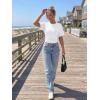 imageTrendy Queen Womens Crewneck Short Sleeve Cinched Waist Ruched Tops Casual Slim Fitted Basic Shirts Workout Summer ClothesWhite