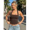 imageTrendy Queen Womens Halter Tank Tops  Square Neck Sleeveless Going Out amp Vacation TopsBrown