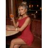 imageTrendy Queen Womens Mesh Off The Shoulder Dress Ruched Ruffle Hem Club Party Short DressesRed