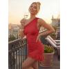 imageTrendy Queen Womens Mesh Off The Shoulder Dress Ruched Ruffle Hem Club Party Short DressesRed