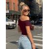 imageTrendy Queen Womens Off The Shoulder Short Sleeve Y2k Tops Going Out Crop TShirts 2026 Cute Summer ClothesBurgundy