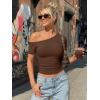 imageTrendy Queen Womens Off The Shoulder Short Sleeve Y2k Tops Going Out Crop TShirts 2026 Cute Summer ClothesChocolate Brown