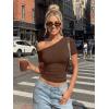 imageTrendy Queen Womens Off The Shoulder Short Sleeve Y2k Tops Going Out Crop TShirts 2026 Cute Summer ClothesChocolate Brown