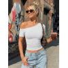 imageTrendy Queen Womens Off The Shoulder Short Sleeve Y2k Tops Going Out Crop TShirts 2026 Cute Summer ClothesOatmeal Grey