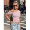 imageTrendy Queen Womens Off The Shoulder Short Sleeve Y2k Tops Going Out Crop TShirts 2026 Cute Summer ClothesPink