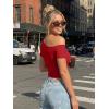 imageTrendy Queen Womens Off The Shoulder Short Sleeve Y2k Tops Going Out Crop TShirts 2026 Cute Summer ClothesRed
