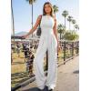 imageTrendy Queen Womens One Piece Jumpsuit  Sleeveless Mock Neck Palazzo Romper with Pockets Casual Summer OutfitsGrey