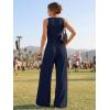 imageTrendy Queen Womens One Piece Jumpsuit  Sleeveless Mock Neck Palazzo Romper with Pockets Casual Summer OutfitsNavy