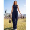 imageTrendy Queen Womens One Piece Jumpsuit  Sleeveless Mock Neck Palazzo Romper with Pockets Casual Summer OutfitsNavy
