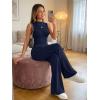imageTrendy Queen Womens One Piece Jumpsuit  Sleeveless Mock Neck Palazzo Romper with Pockets Casual Summer OutfitsNavy